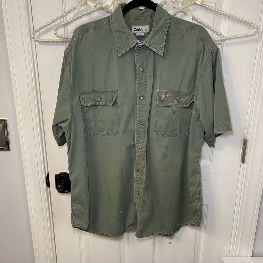 Carhartt Men's Green Casual Button-Down Shirt WORN